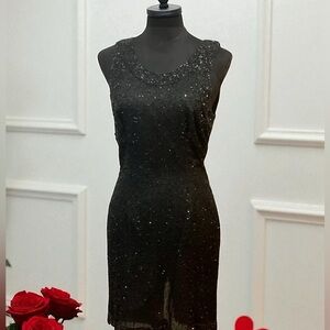 Vintage Laurence Kazar Cocktail Dress 100% Silk Beaded